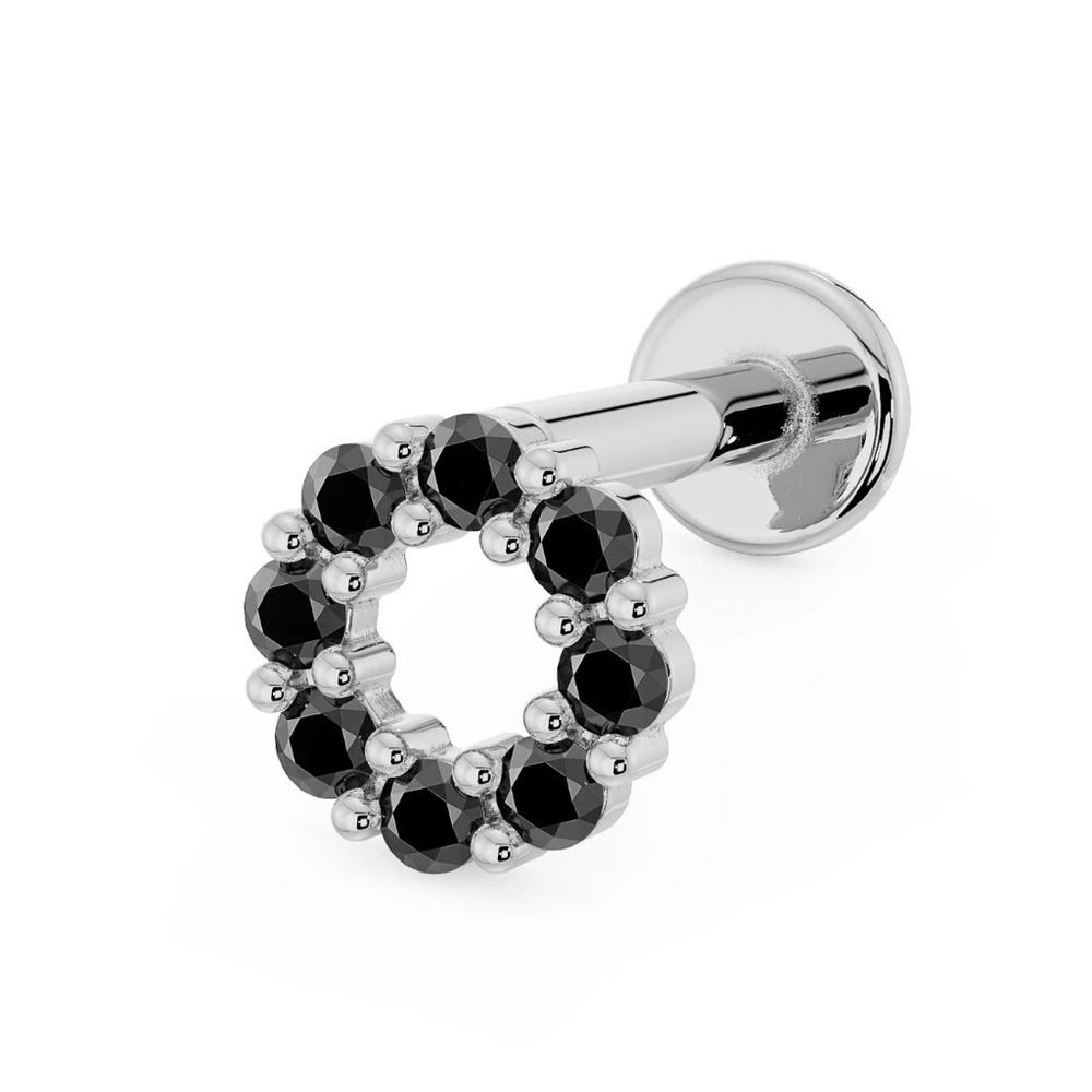 Fresh Trends 14 kt white gold and black diamond halo stud flat back earring